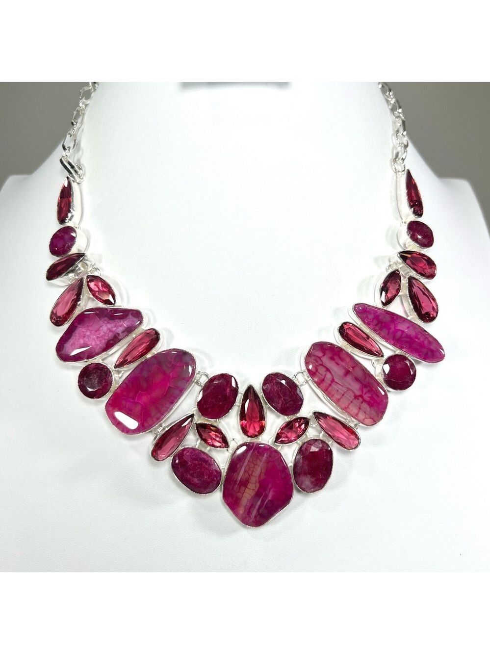 Pink Solar Agate 925 Large Gemstone Necklace